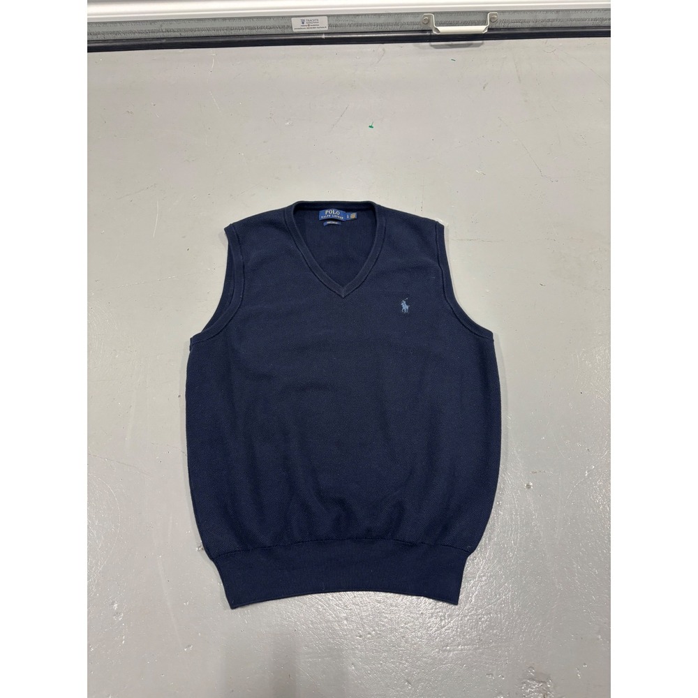 Polo Ralph Lauren Mens Pima Cotton V-Neck Sweater Vest Navy Blue‎ Large L